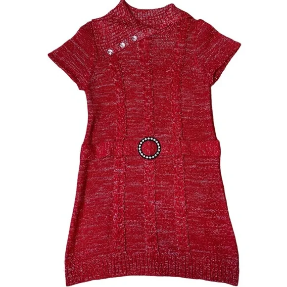 chinese dress ladies Red Cable Knit Sweater Dress with Turtle Neck